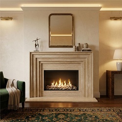 Large Travertine Fireplace Surround with Hearth