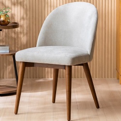 Living Room Dining Chair Upholstered Beige Fabric Dining Room Chair Wooden Customization