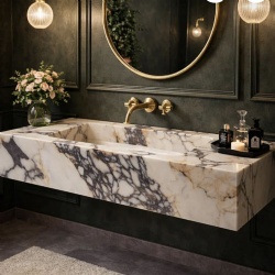 Luxury Calacatta Viola marble sink wall mounted handcarved wash basin