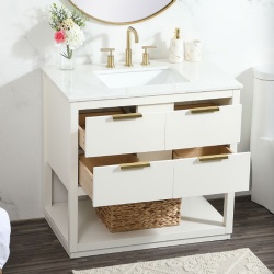 MDF bathroom vanity base with artificial marble countertop and fitted sink