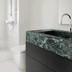 Marble bathroom sink vanity with wood cabinet