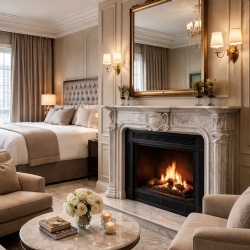 Marble fireplace for elegant hotel room