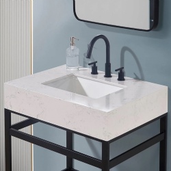 Matte black metal bath vanity with artificial marble top