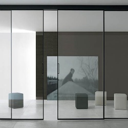 Minimalism Narrow Profile Matte Black Aluminum Frame Sliding Glass Door