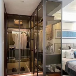 Modern Luxurious Black Aluminum Frame Wardrobe with Glass Door Revolving for Bedroom or Living and Dining Room