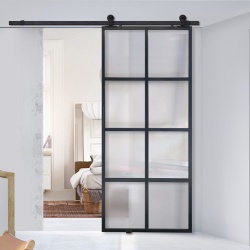 Modern french 8 lite barn door with cloud glass panel