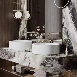 Multicolor Marble Lavatory Countertop with Plumbing Fixtures