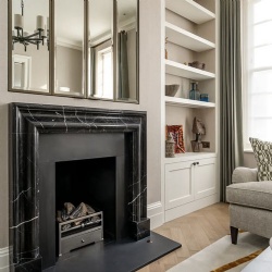 Nero Marquina marble fireplace mantel