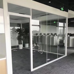 Office Partition by Clear Tempered Glass and Metal Hardware Kit