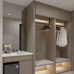 Open Closet with Integrated Luggage Bench