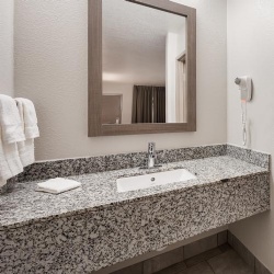 Red Roof Inn Bathroom Vanities by Light Grey Granite