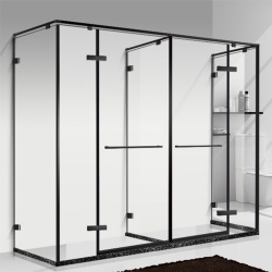 T-Shaped Bathroom Partition Sliding Glass Door 8mm Thick Dry Wet Separation Rectangle Tray Hinge Open for Simple Shower Rooms