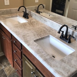 Taj Mahal quartzite bathroom vanity top and backsplash