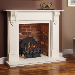 The Victorian Corbel fireplace mantel is available in Aegean Limestone and Carrara Marble