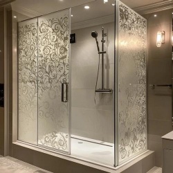 Translucent Bathroom Glass Divider with Decorative Interlayer
