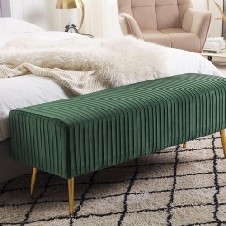 Velvet Upholstered Luggage Bench with Gold Metal Legs