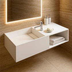 Wall Mounted Solid Surface Bathroom Vanity for Hotel Guest Rooms