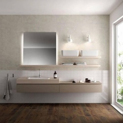 Wall hung bath vanity storage shelves and led mirror