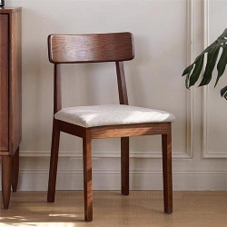 Walnut Wood Dining Side Chair with Fabric Cushion