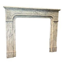 White Veined Marble Mantle Fireplace Carved Pompadour Italy