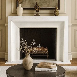 White stone fireplace Bolection Volaska Marble