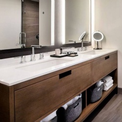 Wooden Vanity Cabinet with White Artificial Stone Lavatory Countertop
