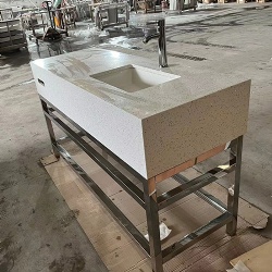 chrome polished metal base bath vanity with quartz top