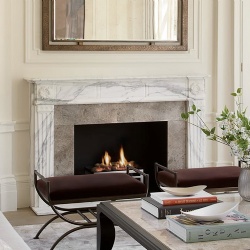classic European ornate white marble fireplace mantel