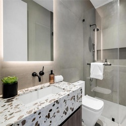 commercial grade terrazzo vanity top for apartment bathroom