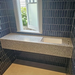 engineered terrazzo vanity top sink cutout
