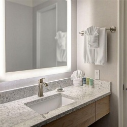 engineered terrazzo vanity top with backsplash