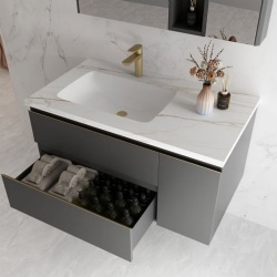 engineered wood bath vanity and sintered stone basin