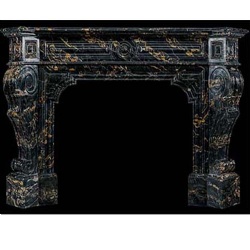 hand carved grand baroque Portoro Black marble fireplace mantel