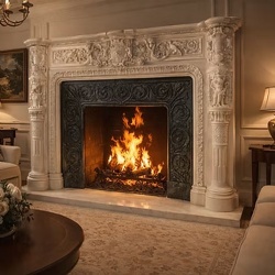 hand-carved limestone wall fountain