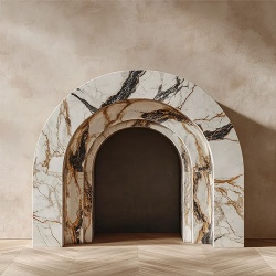 handcrafted natural stone fireplace mantel