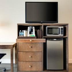 hotel TV stand with mini fridge space