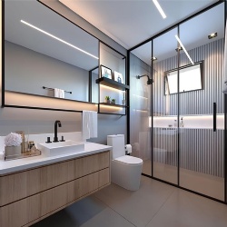 industrial style glass and mirror design for bathroom
