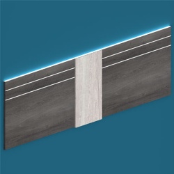 laminate wood headboard with stripe detail