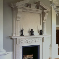 luxury limestone fireplace mantel with overmantel