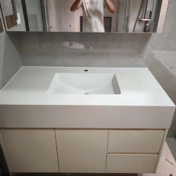 solid wood bathroom vanity with quartz countertop