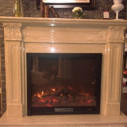 stone fireplace mantel by Italian Botticino marble