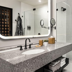 terrazzo bathroom vanity top for select service hotel guest room