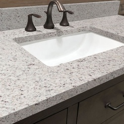 white ornamental granite bathroom vanity top and backsplash